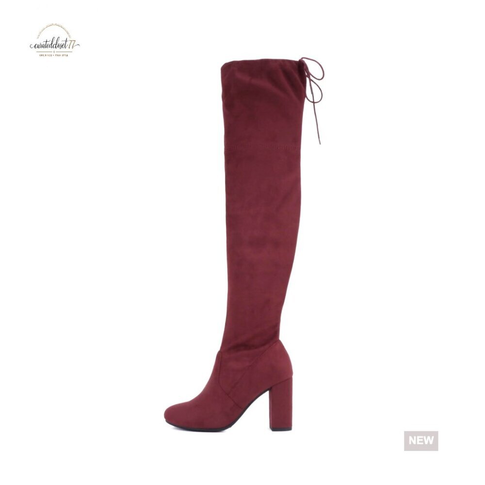 Knee High Boots Round Toe Drawstring Heels Elegant Minimal Chic Y2K